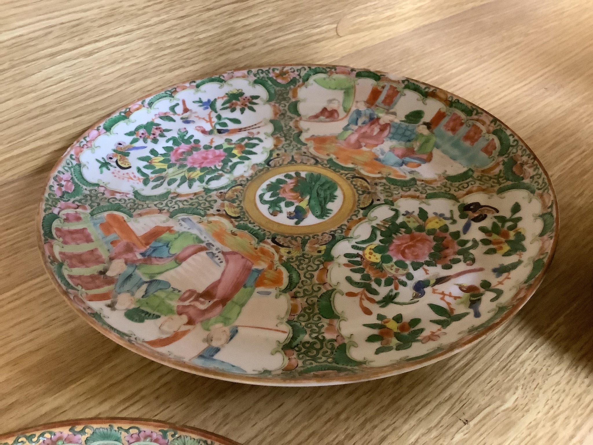 Three 19th century Chinese famille rose dishes and a bowl, 25cm